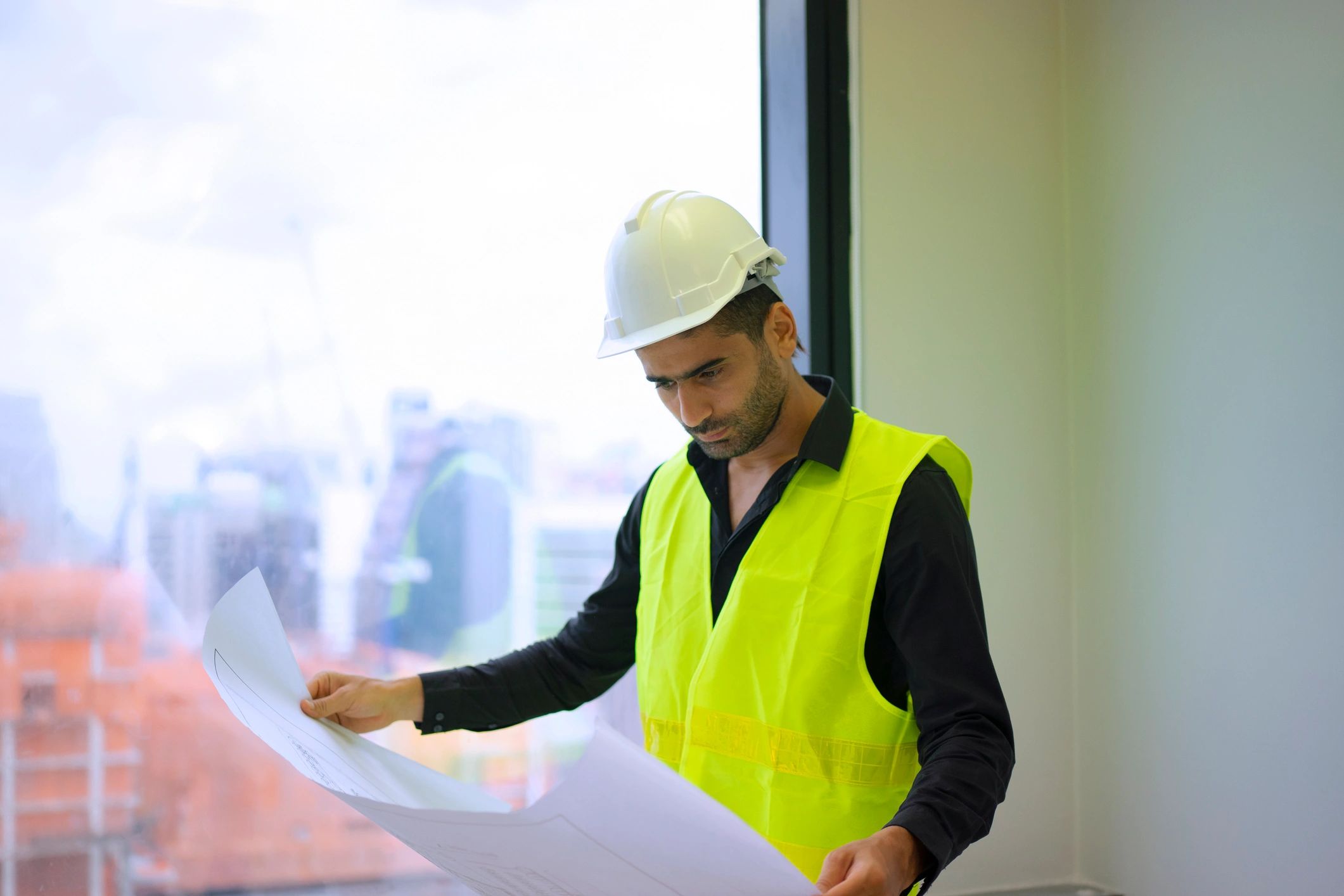 Construction engineer working on a building site
